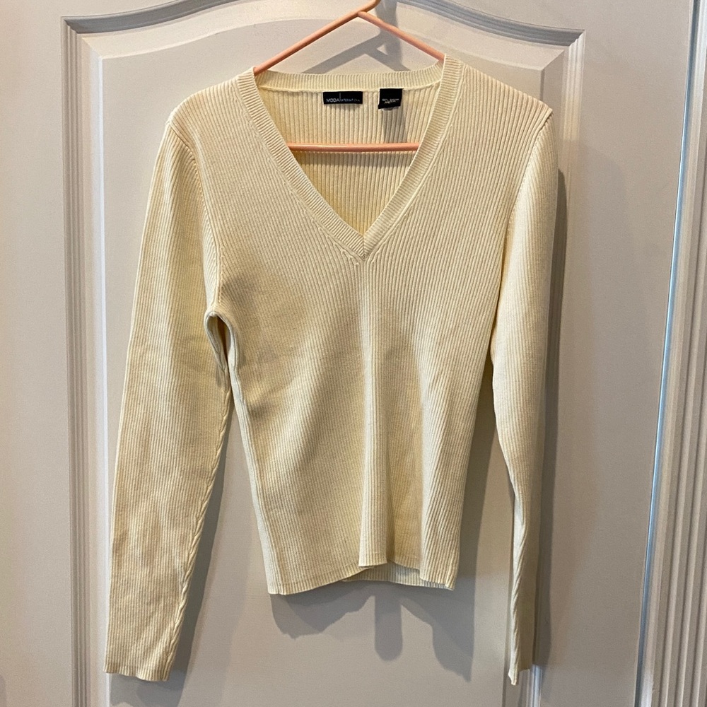 Moda International V-Neck Sweater - Light Yellow
